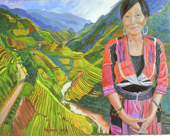 Hmong Woman Art Print featuring the painting Stairway to Heaven by Thu Nguyen