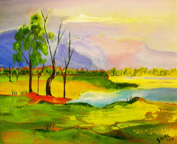 Landscape Art Print featuring the painting Stanthorpe Wine In My Glass by Gloria Dietz-Kiebron