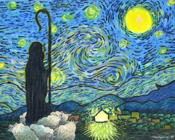 Star Art Print featuring the painting Starry Night Bethlehem by Jim Harris