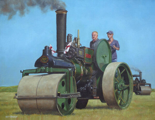 Steam Art Print featuring the painting Steam Roller Traction Engine by Martin Davey