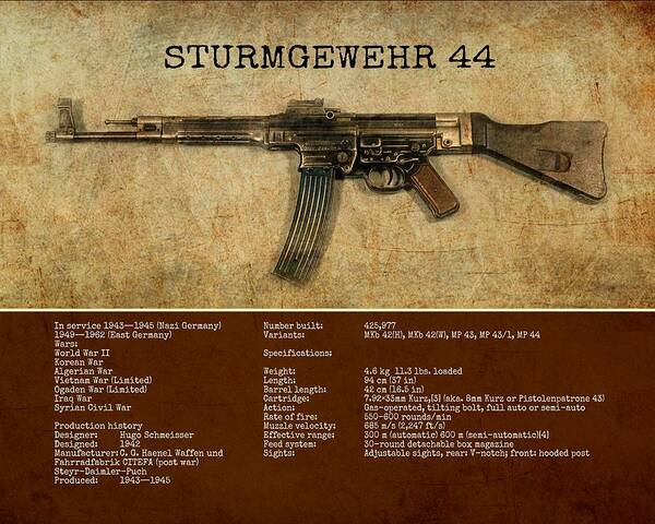 German Small Arms Art Print featuring the digital art Stg 44 Sturmgewehr 44 by John Wills