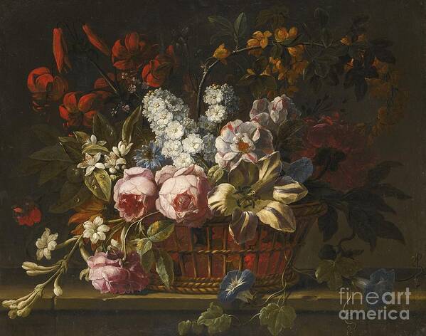 Gaspar Peeter Verbruggen The Elder Still Life Of Pink Roses Art Print featuring the painting Still Life Of Pink Roses by MotionAge Designs