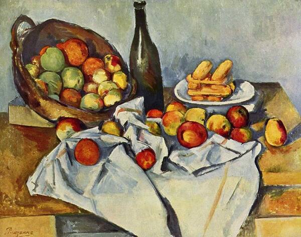 Cezanne Art Print featuring the painting Still Life With Bottle And Apple Basket by Pam Neilands