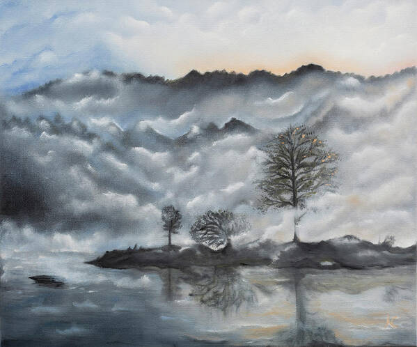 Lake Art Print featuring the painting Stillness by Neslihan Ergul Colley