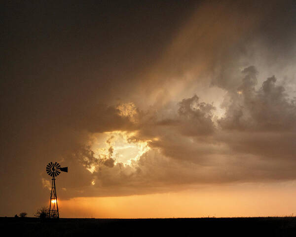 Kansas Art Print featuring the photograph Stormy Sunset and Windmill 07 by Rob Graham