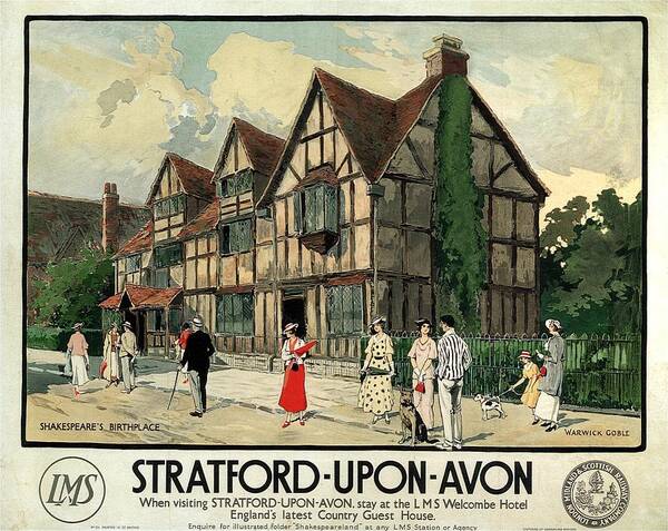 London Art Print featuring the mixed media Straford-Upon-Avon - London Midland and Scottish Railway Company - Retro travel Poster - Vintage by Studio Grafiikka