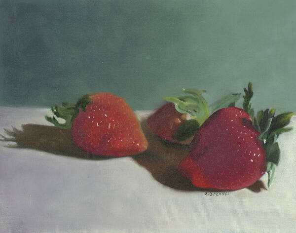 Strawberries Strawberry Original Oil Painting Canvas Board Fruit Image Red Turquoise Table Buy Now Available For Sale Art Print featuring the painting Strawberries by Cecilia Brendel