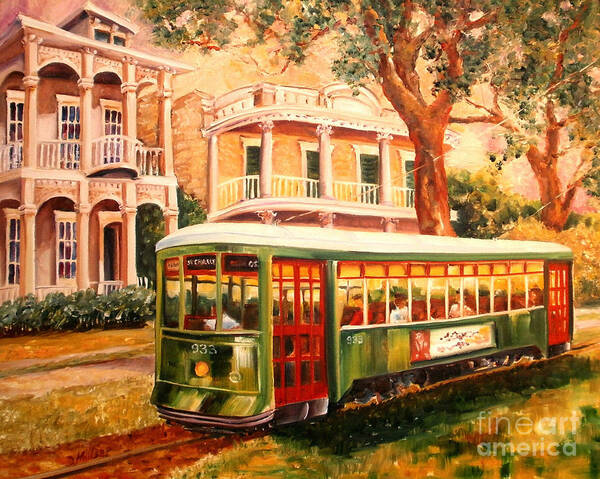 New Orleans Art Print featuring the painting Streetcar in the Garden District by Diane Millsap