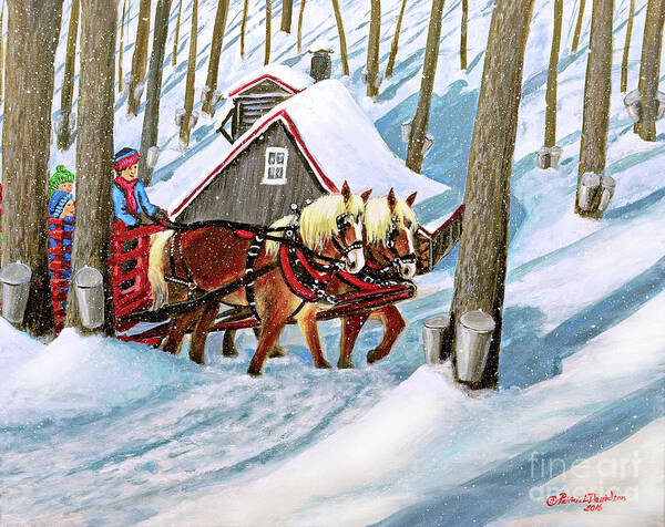 Snow Scene Art Print featuring the painting Sugar Bush Sleigh Ride Randonne en traneau sucre by Pat Davidson