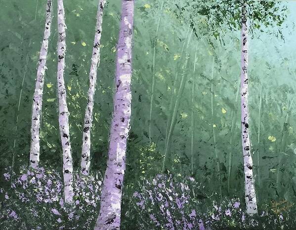 Birchtrees Art Print featuring the painting Summer Birch Trees by Brenda Bonfield