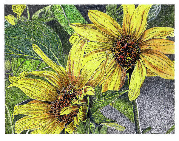 Sunflowers Art Print featuring the mixed media Sunny Daze by Louise Howarth