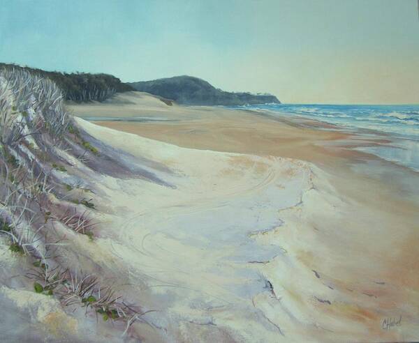 Sand Dunes Art Print featuring the painting Sunrise Beach and Lions Head Noosa Heads Queensland by Chris Hobel