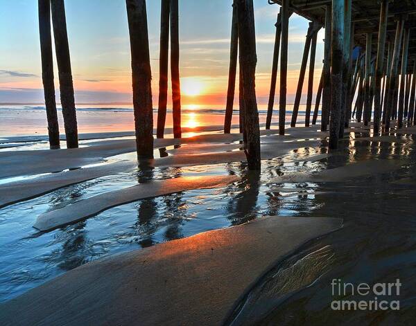 Old Orchard Beach Pier Art Print featuring the photograph Sunrise Through the Pier by Steve Brown