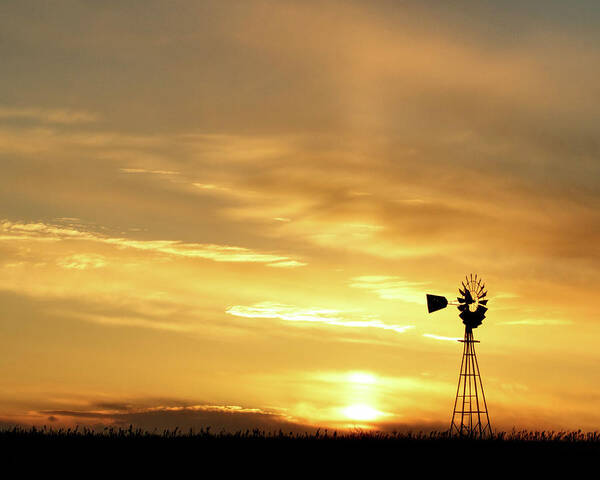 Kansas Art Print featuring the photograph Sunset and Windmill 13 by Rob Graham