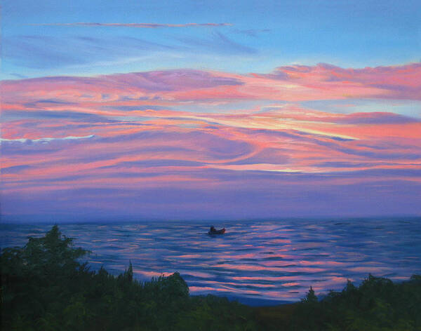 Seascape Art Print featuring the painting Sunset Bay by Lea Novak