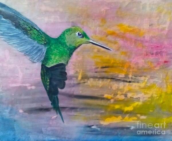 Hummingbird Art Print featuring the painting Sunset Dancer by J Bauer