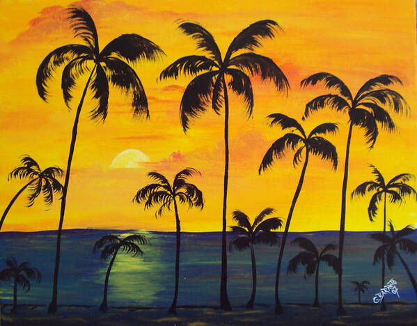 Sunset Art Print featuring the painting Sunset by Gloria E Barreto-Rodriguez