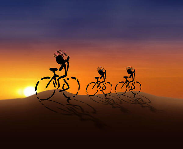 Kokopelli Art Print featuring the digital art Sunset Riders by Gravityx9 Designs