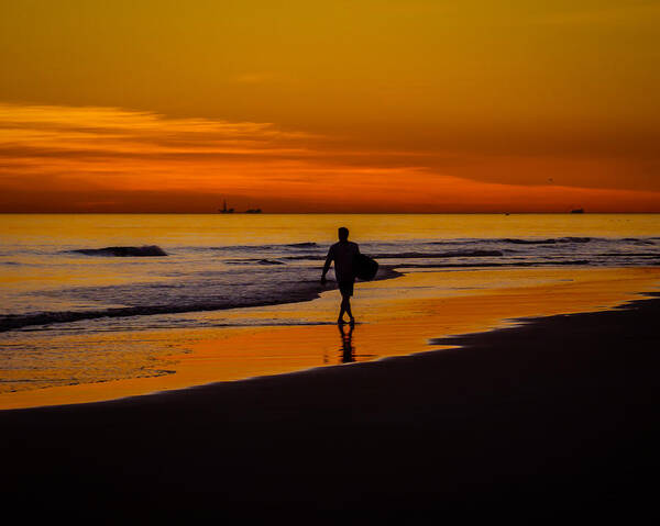 Newport Beach Art Print featuring the photograph Sunset Surfer by Pamela Newcomb