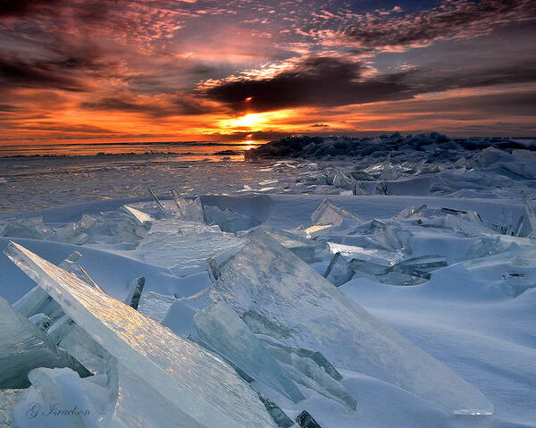 Landscape-sunrises-ice-clouds-snow-lake Superior Sunrise-great Lakes Sunrise-glass-morning-reflecting-serenity-brighton Beach-minnesota-duluth-lake Superior Ice-lake Superior Ice Brighton Beach-sunrise Ice Art Print featuring the photograph Superior Glass by Gregory Israelson