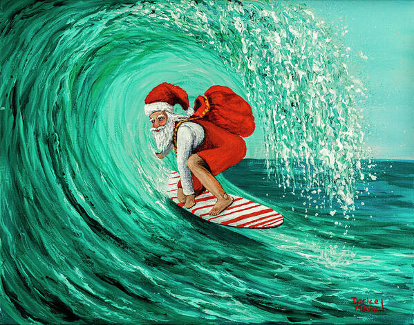 Christmas Art Print featuring the painting Surfing Santa by Darice Machel McGuire
