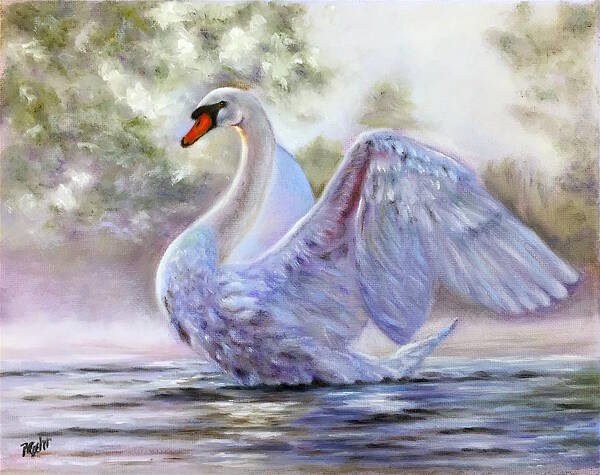 Swan Art Print featuring the painting Swan Lake by Dr Pat Gehr