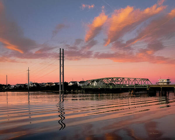 Ine Art Photography Art Print featuring the photograph Swing Bridge at Sunset, Topsail Island, North Carolina by John Pagliuca