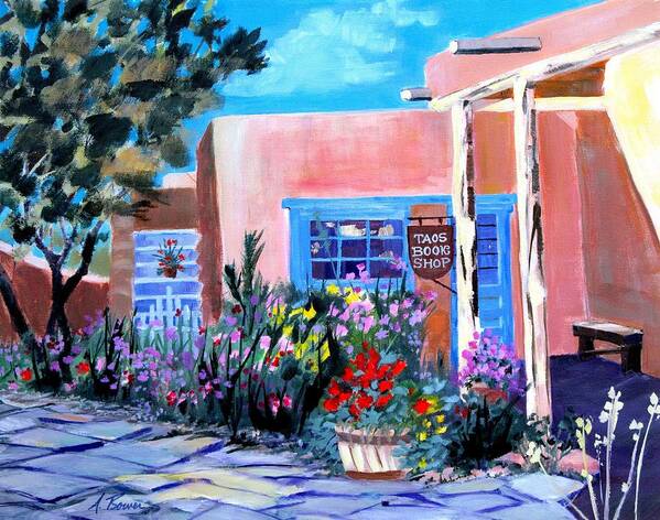 New Mexico Art Print featuring the painting Taos Book Shop by Adele Bower