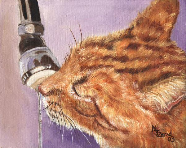 Orange Tabby Art Print featuring the painting Tastey Water by Mary Jo Zorad