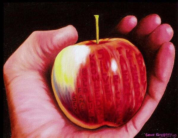 Apple In Hand. Art Print featuring the painting Temptation by Gene Gregory