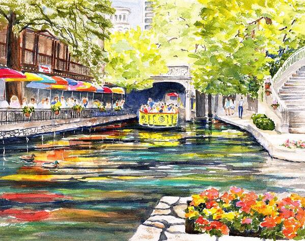 Texas Art Print featuring the painting Texas San Antonio River Walk by Carlin Blahnik CarlinArtWatercolor