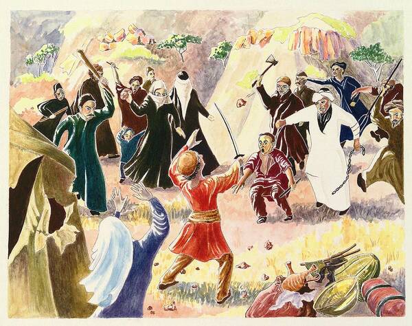 Baha'i Art Print featuring the painting The attack at Niyala by Sue Podger