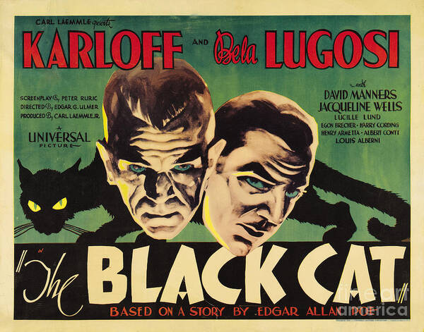 The Black Cat Art Print featuring the painting The Black Cat Classic Horror Movie Poster 1934 by Vintage Collectables