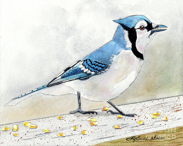 Birds Art Print featuring the painting The Bluejay, Bird Painting, Bluejay Painting, Bird Print, Bird Painting by LeAnne Sowa