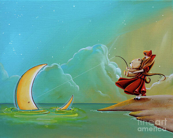 Moon Art Print featuring the painting The Catch by Cindy Thornton