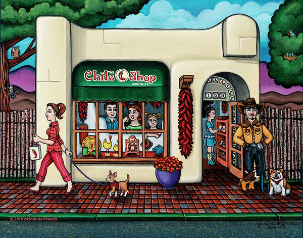 Chile Shop Art Print featuring the painting The Chile Shop Santa Fe by Victoria De Almeida