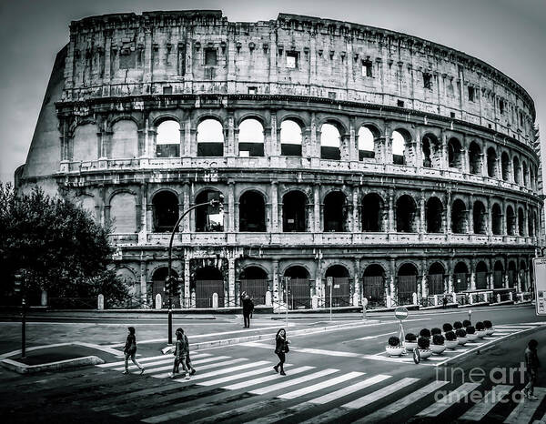 Rome Art Print featuring the photograph The Colosseum Meets the Modern World by Marina McLain