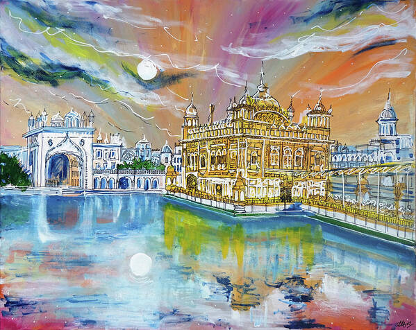 Sikh Temple Art Print featuring the painting The Golden Temple by Laura Hol Art