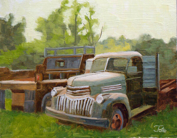 Old Trucks Art Print featuring the painting The old work force by Tate Hamilton