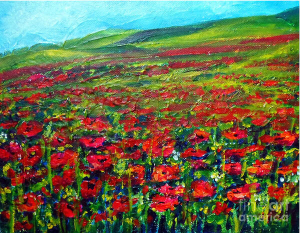 Poppies Art Print featuring the painting The Poppy fields by Asha Sudhaker Shenoy