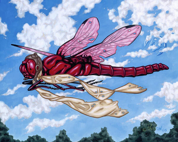Dragonfly Art Print featuring the painting The Red Baron by Paxton Mobley