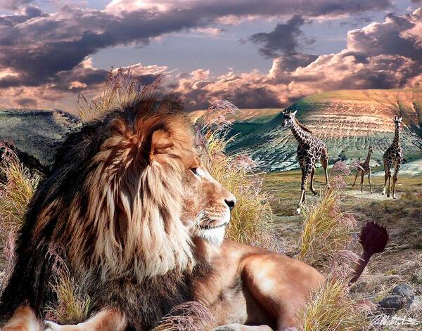 Lions Art Print featuring the digital art The Wait by Bill Stephens