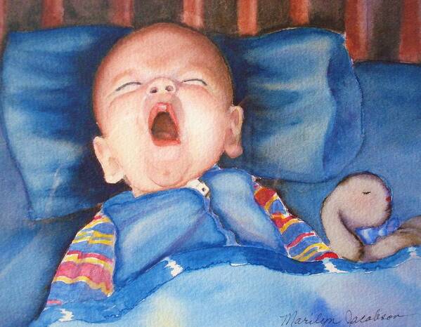 Baby Art Print featuring the painting The Yawn by Marilyn Jacobson