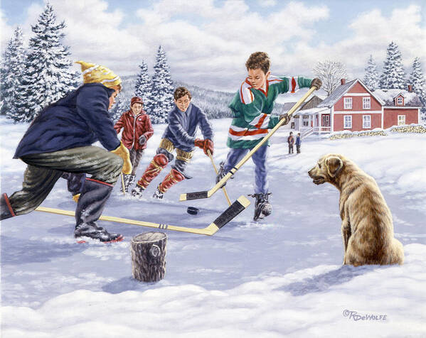 Hockey Art Print featuring the painting This Time For Sure by Richard De Wolfe