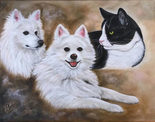 American Eskimo Dog Art Print featuring the painting Three Amigos by Dr Pat Gehr