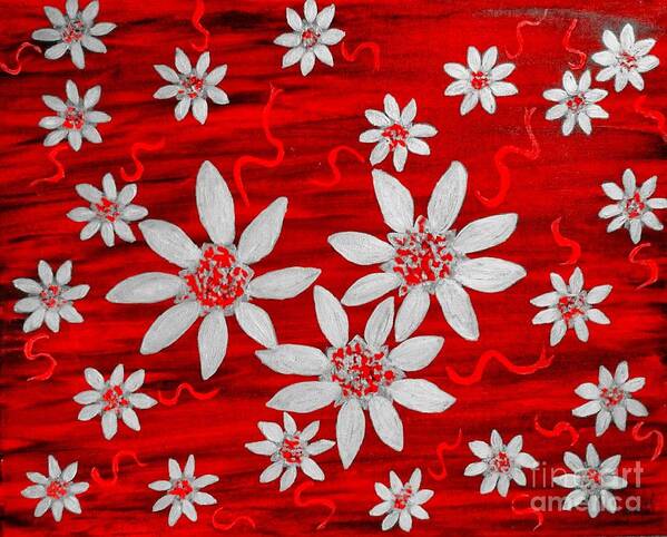 Red Art Print featuring the painting Three and Twenty Flowers on Red by Rachel Hannah