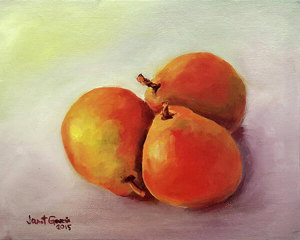 Pear Art Print featuring the painting Three Pears by Janet Garcia