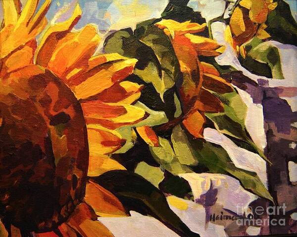 Canadian Art Print featuring the painting Three Sunflowers by Tim Heimdal