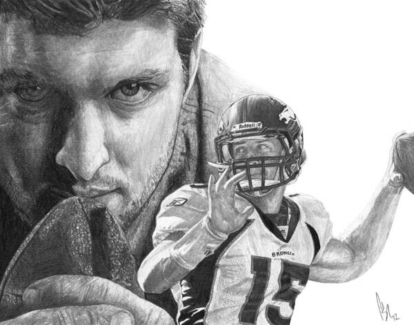 Tim Tebow Art Print featuring the drawing Tim Tebow by Bobby Shaw