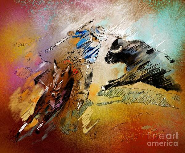 Bullfight Art Print featuring the painting Toroscape 42 by Miki De Goodaboom